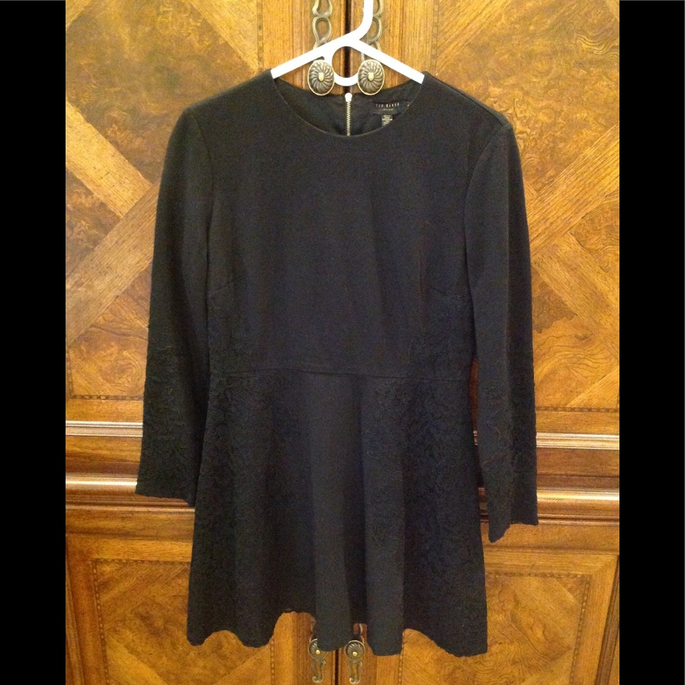 Ted Baker London black dress with lace  inserts.